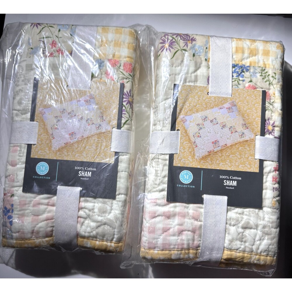 Martha Stewart Collection Checker Floral Patchwork Quilted 2 Standard Sham NEW